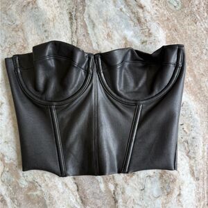 Skims black faux leather structured cups corset XS